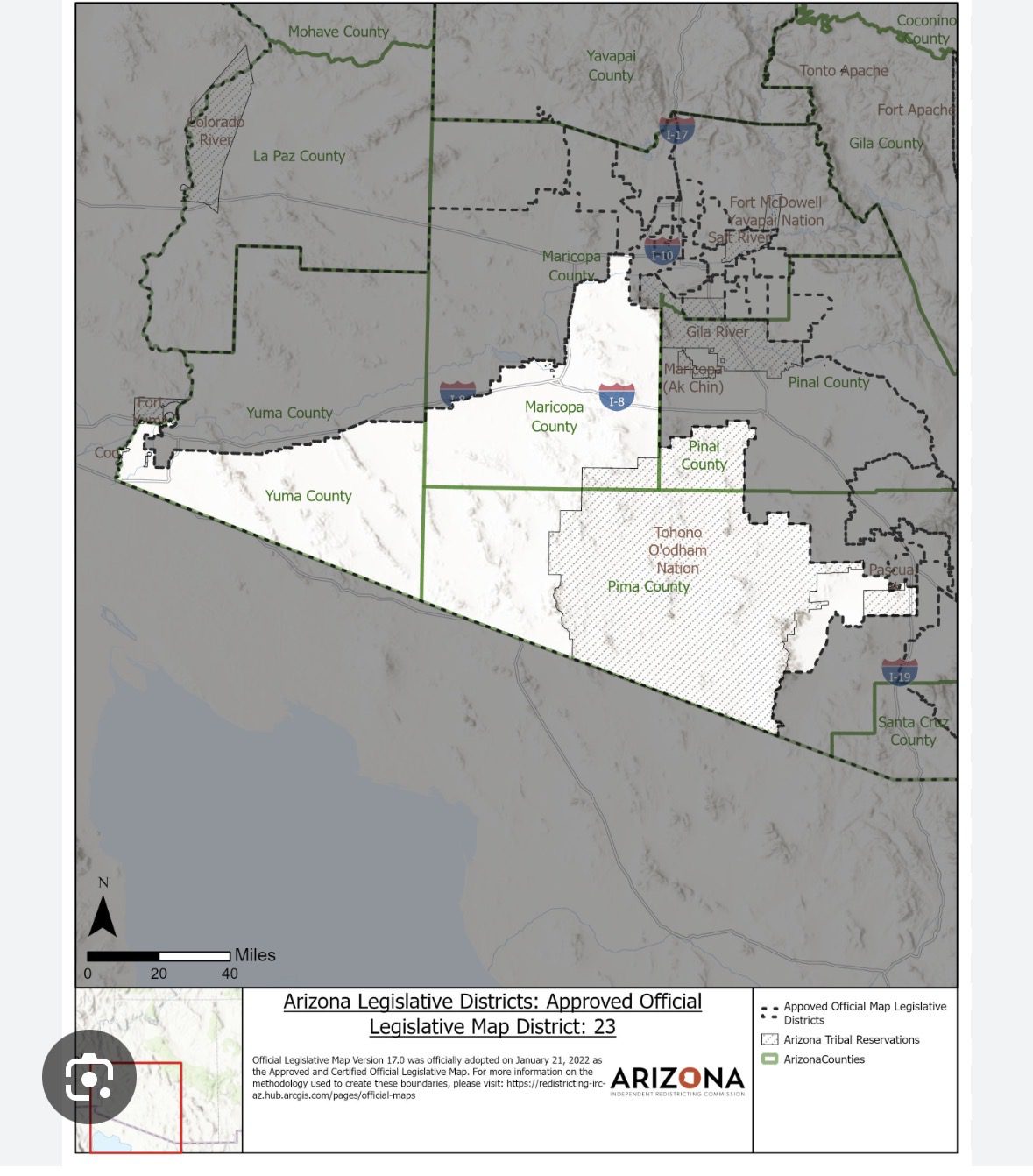 Map of Arizona Legislative District 23.