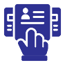 Hand selecting a digital profile card icon.