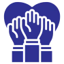 Three raised hands with a heart background.
