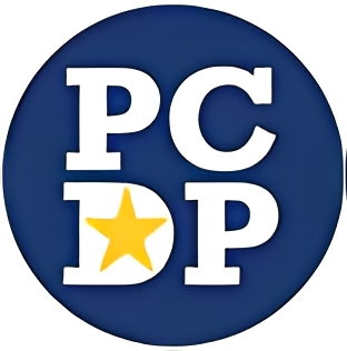 Blue circle with "PCDP" and yellow star.